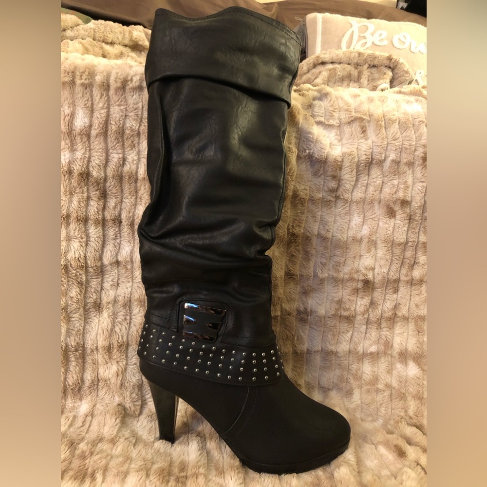 Reneeze Knee High Zip Studded boot with 3.5” heel